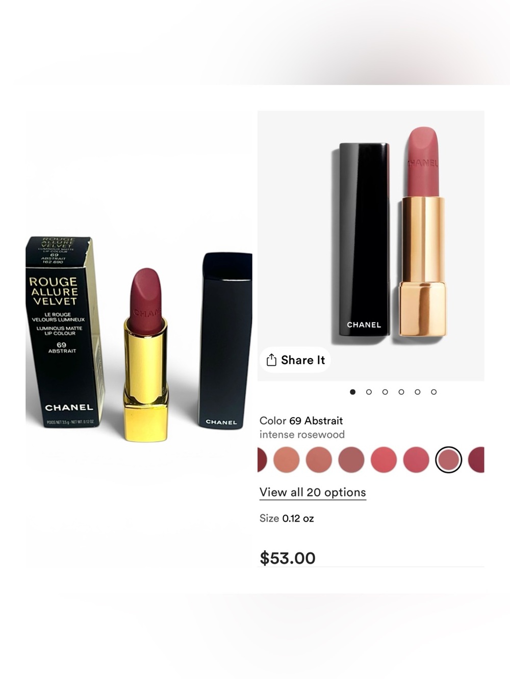 CHANEL Rouge Allure Velvet Luminous Matte Lip Colour 69 Abstrait